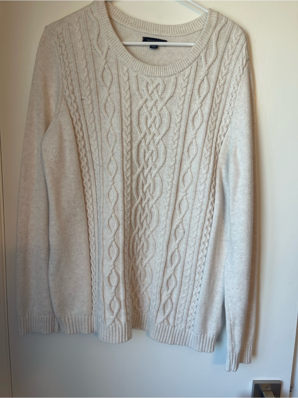 Tommy Hilfiger Cream Cable Knit Crew Sweater XL